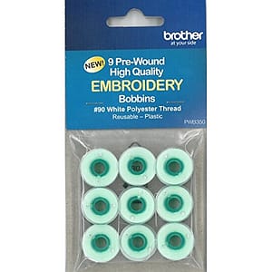 Brother | 9 Pre-Wound Embroidery Bobbins #90 White PWB350 9 CT
